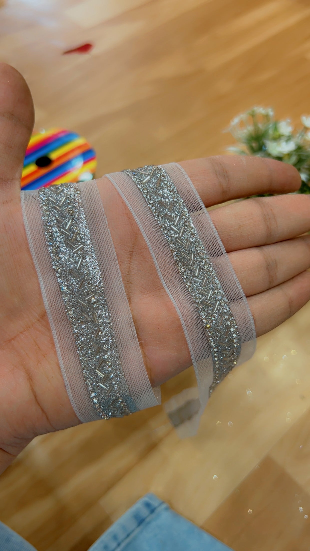 Premium Silver Cutdana Lace Yard 9 Meters