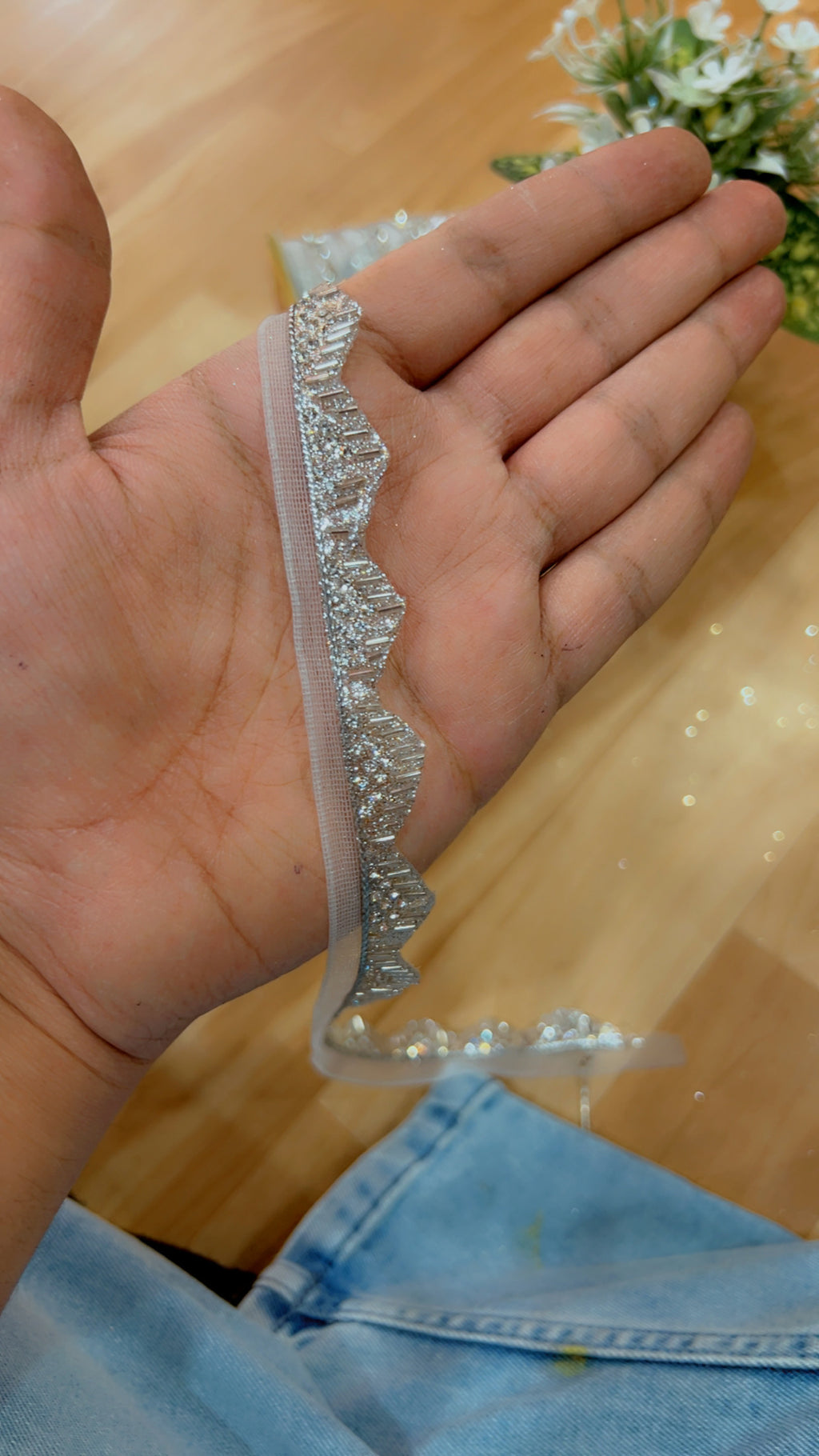 Premium Silver Zarkan Lace Yard 9 Meters