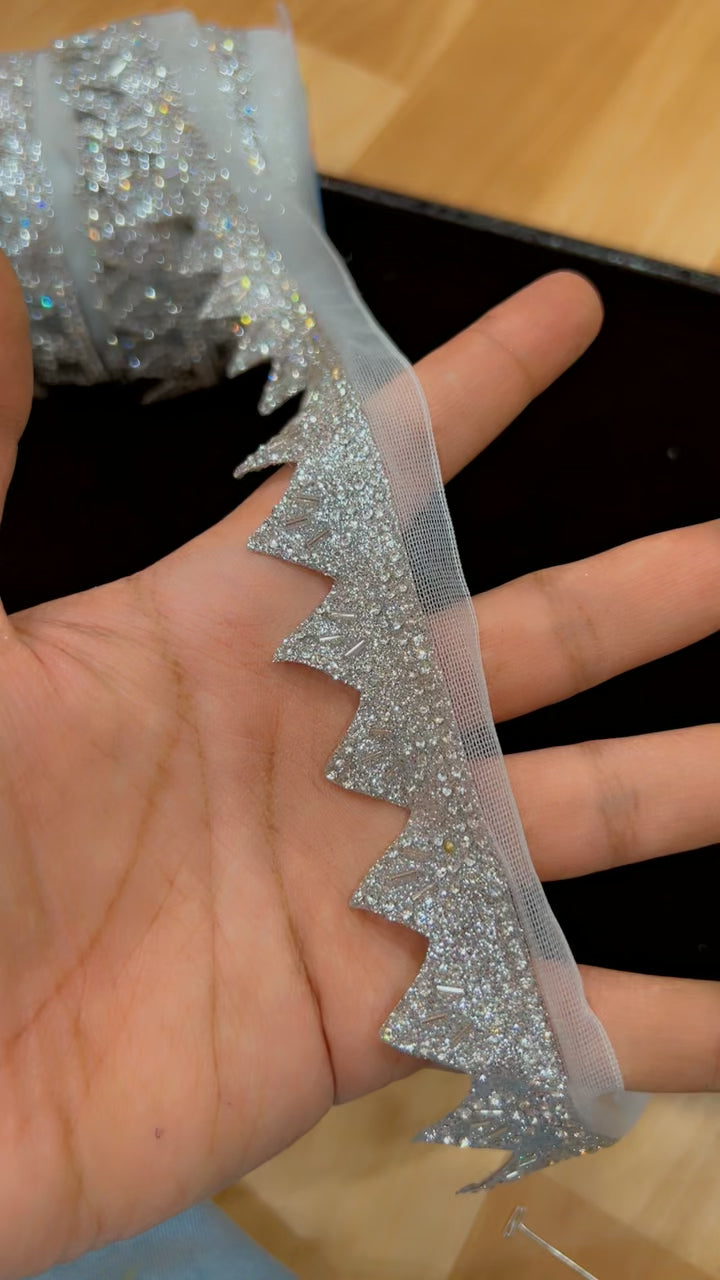 Premium Silver Zarkan Lace Yard 9 Meters