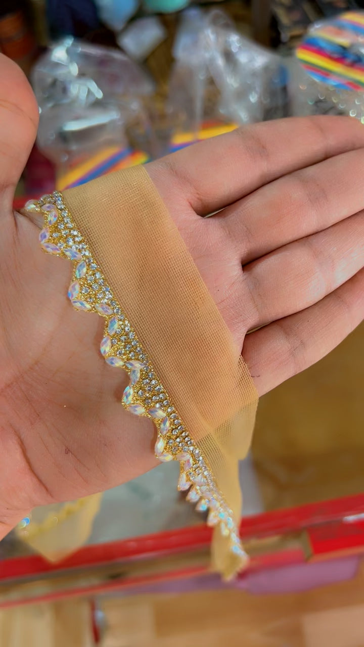Premium Golden Zarkan Lace Yard 9 Meters