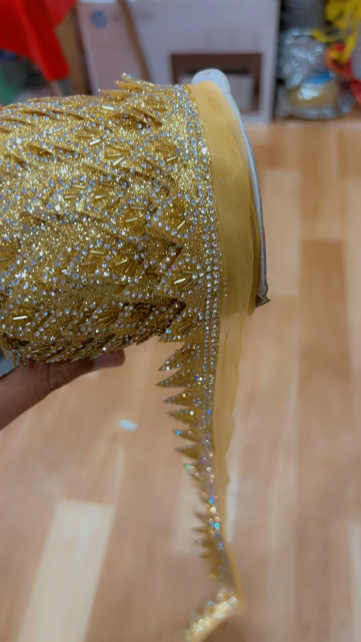 Premium Golden Zarkan Lace Yard 9 Meters