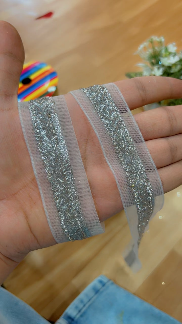 Premium Silver Cutdana Lace Yard 9 Meters
