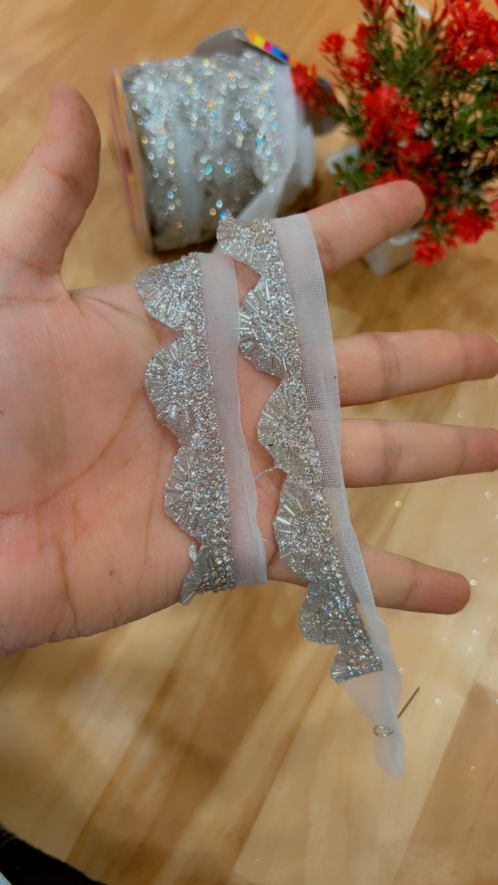 Premium Silver Zarkan Lace Yard 9 Meters