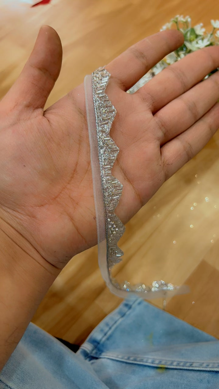 Premium Silver Zarkan Lace Yard 9 Meters